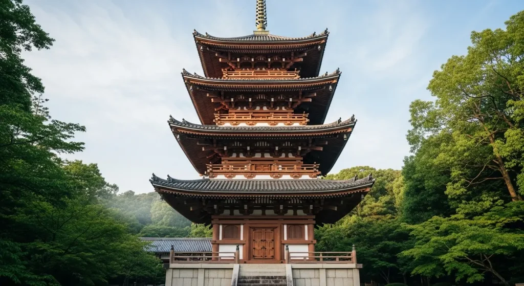 山口市にある国宝瑠璃光寺五重塔のライトアップ