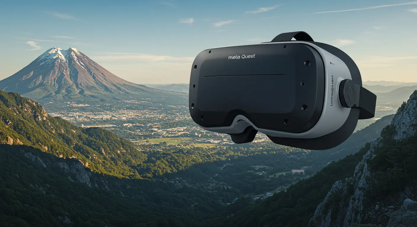 コードレスで単体で動作する一体型VRゴーグルのクローズアップ