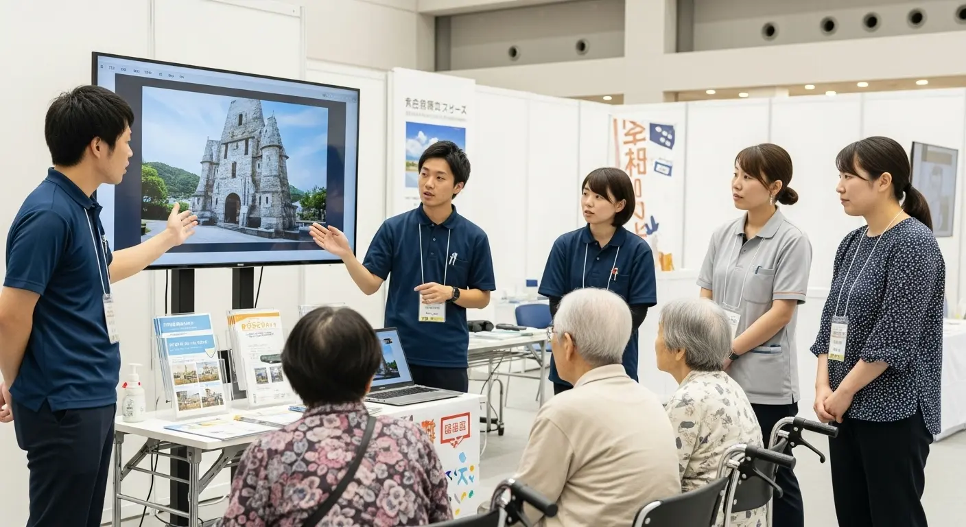 バーチャル旅行体験会でのスタッフによる説明風景