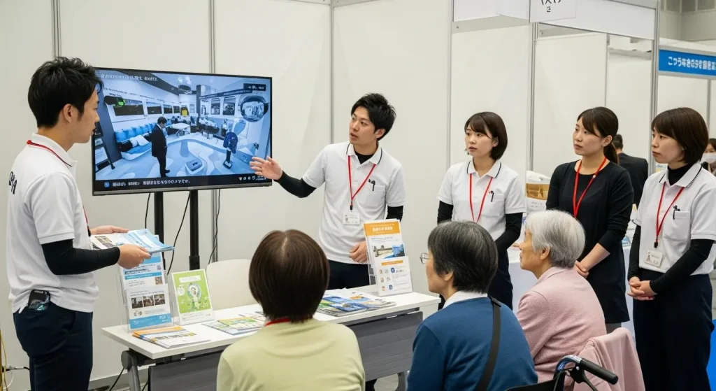 パソコン画面でVR観光を楽しむ高齢者たち