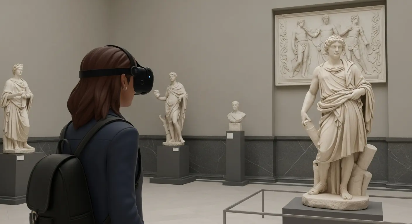VRバーチャルツアーで美術館の彫刻を鑑賞