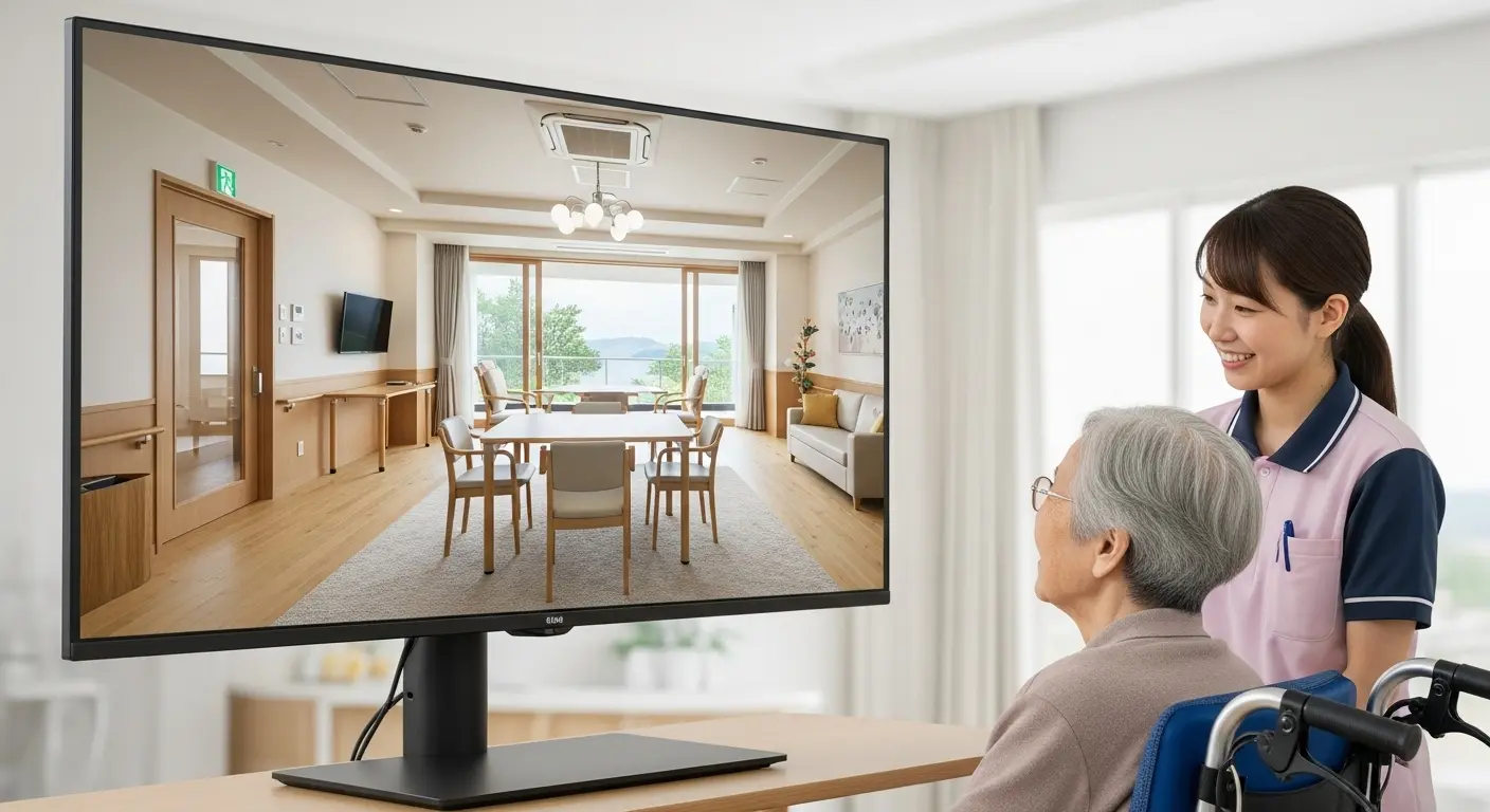 VRで施設見学をして安心する高齢者