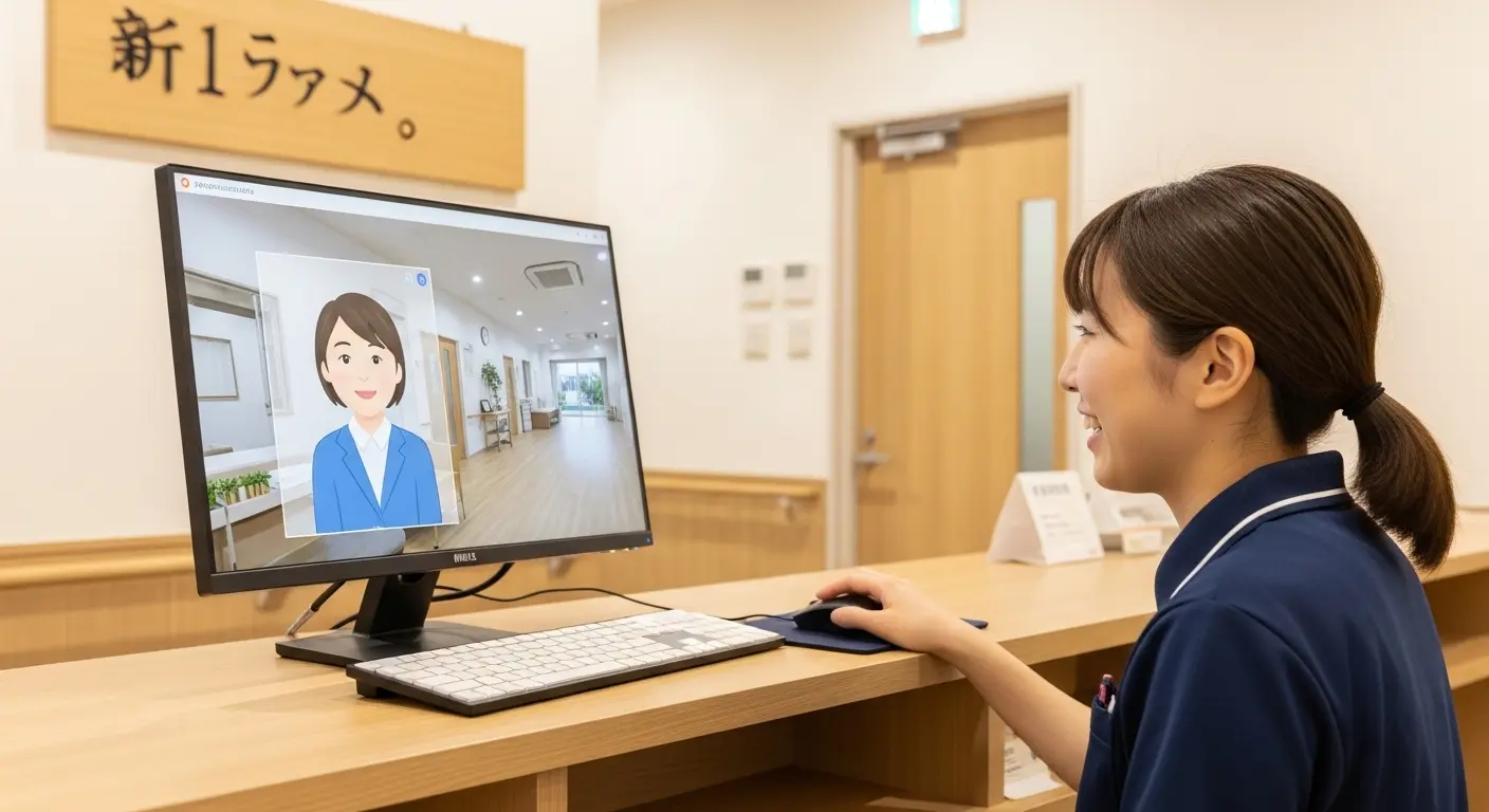 VR会話機能で施設見学の相談をするスタッフと見学者