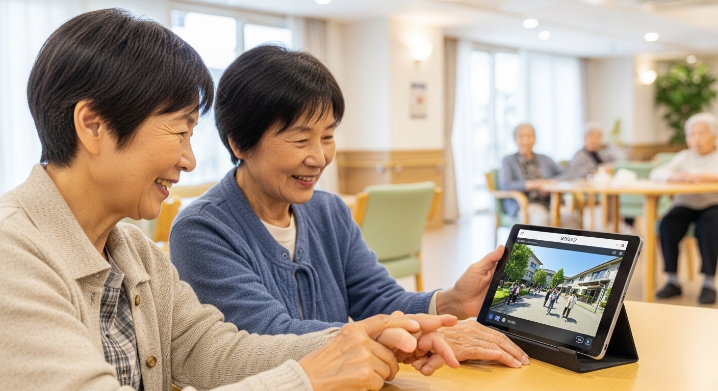 VRを活用した老人ホーム施設紹介で安心を得る高齢者