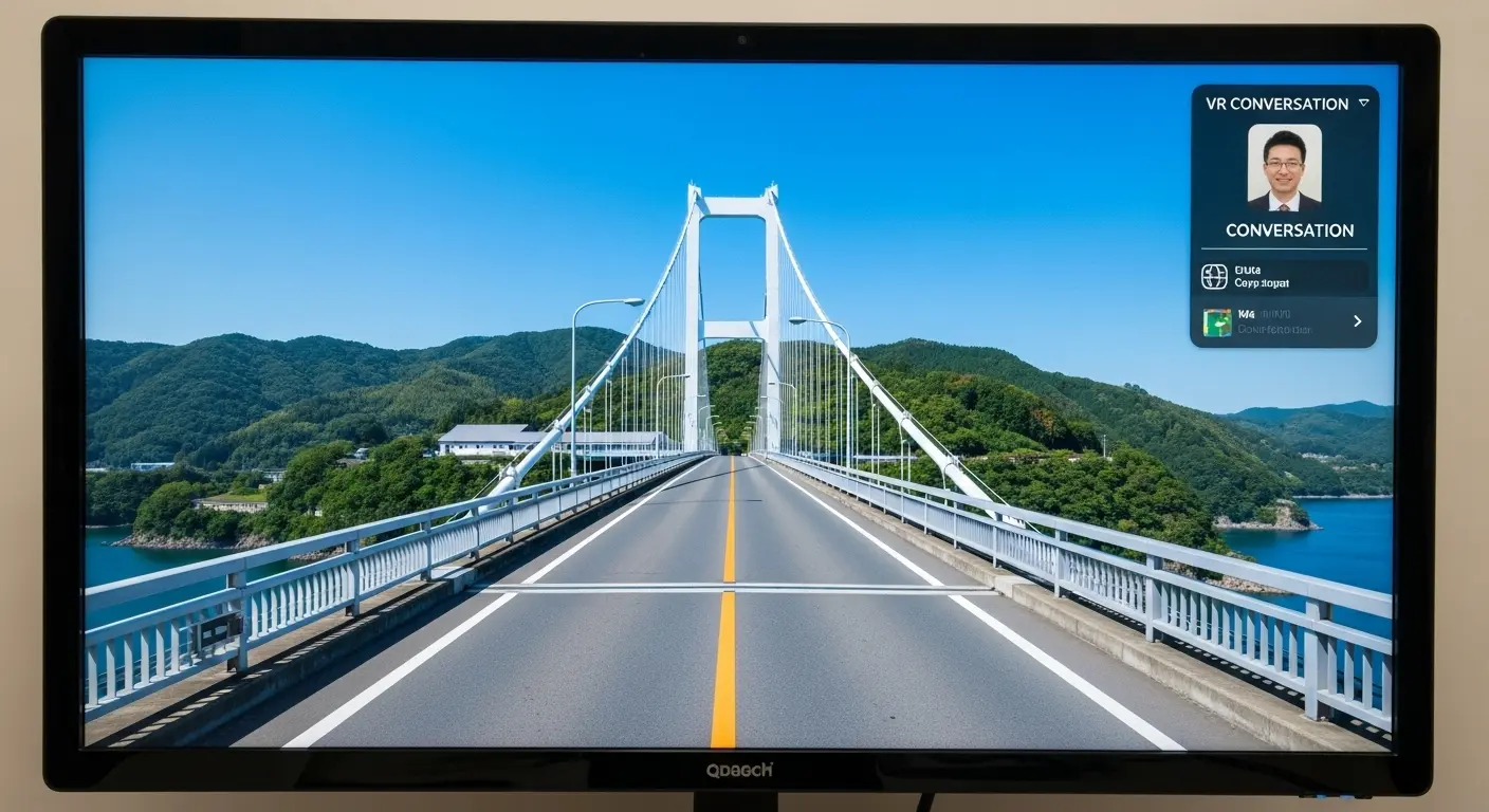 パソコン画面に映る山口県錦帯橋のVR映像