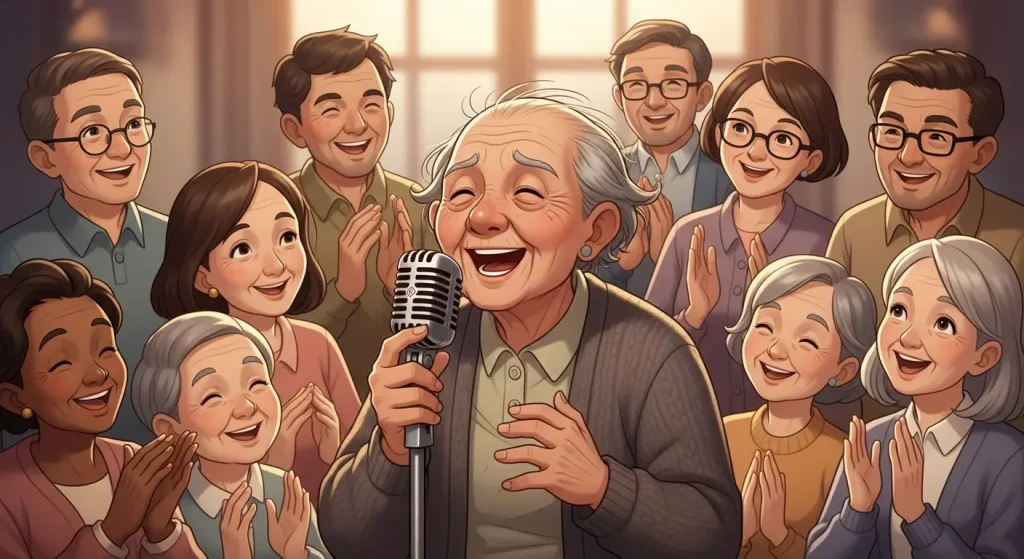 歌を楽しむ高齢者