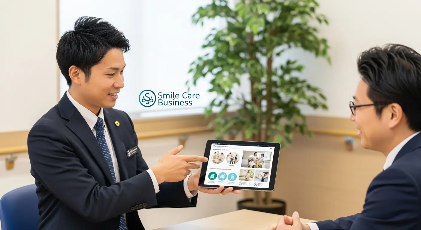 デイサービスの営業戦略を話し合う担当者
