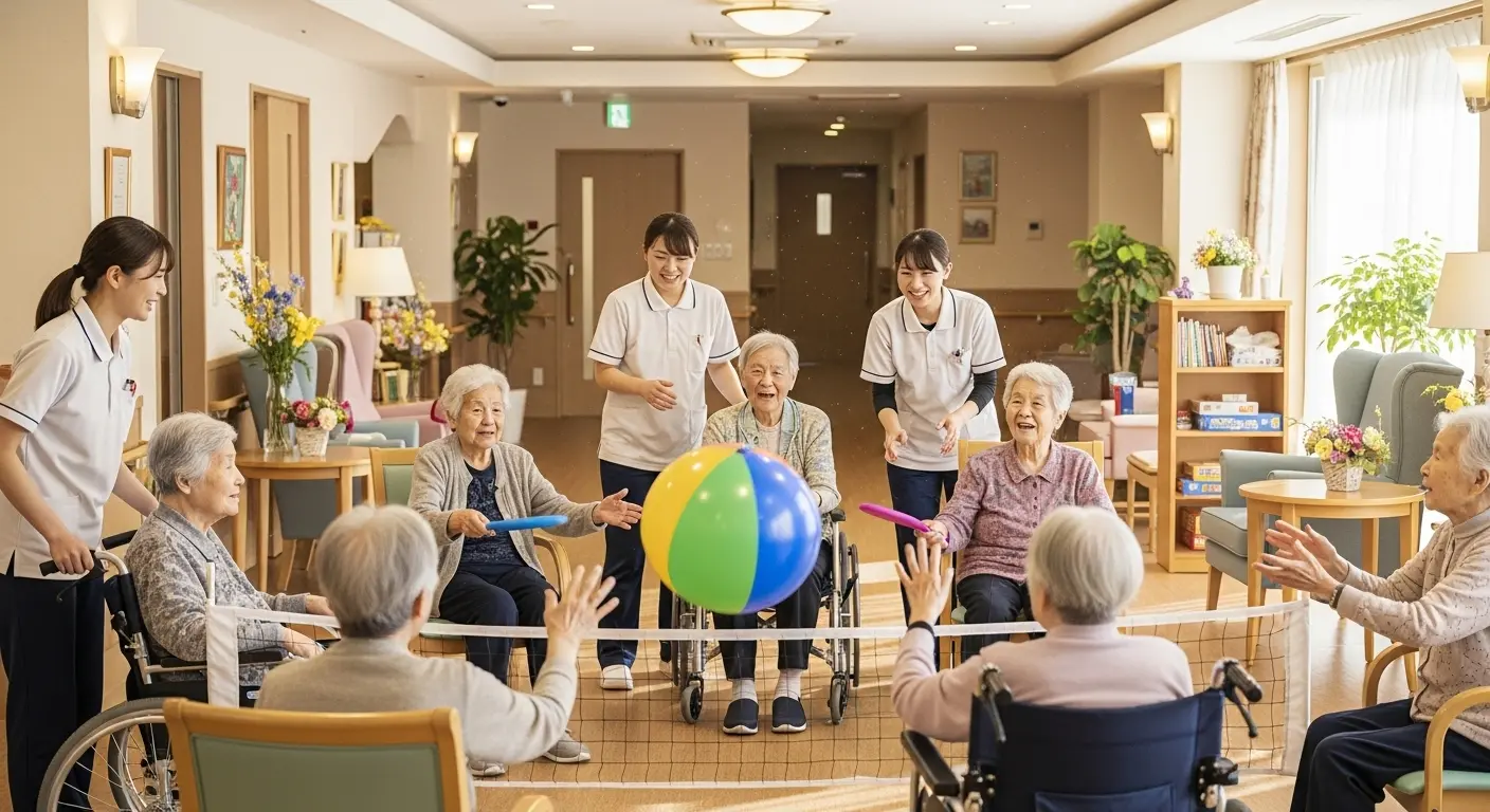 介護施設のイベントに参加し、笑顔で楽しむ高齢者