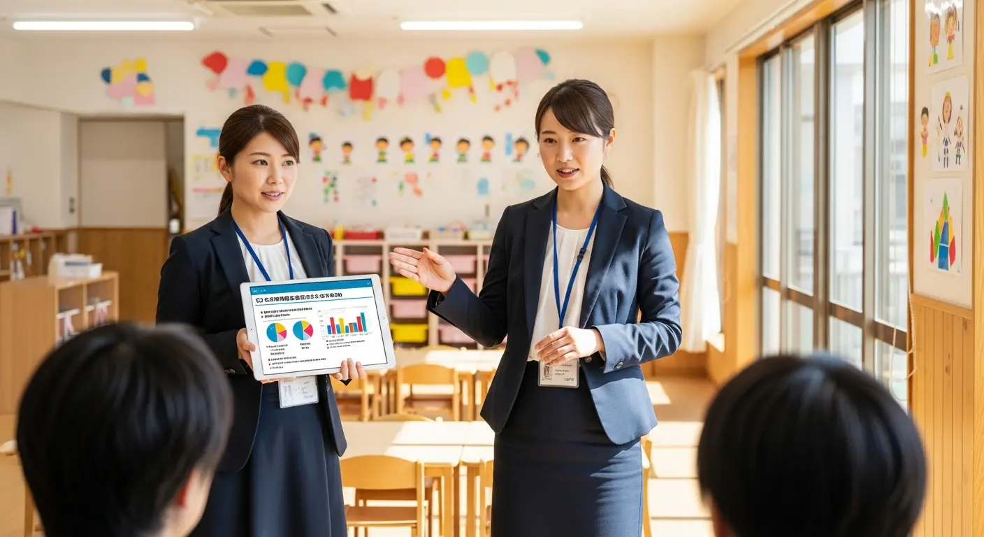 介護施設の集客方法について話し合う職員