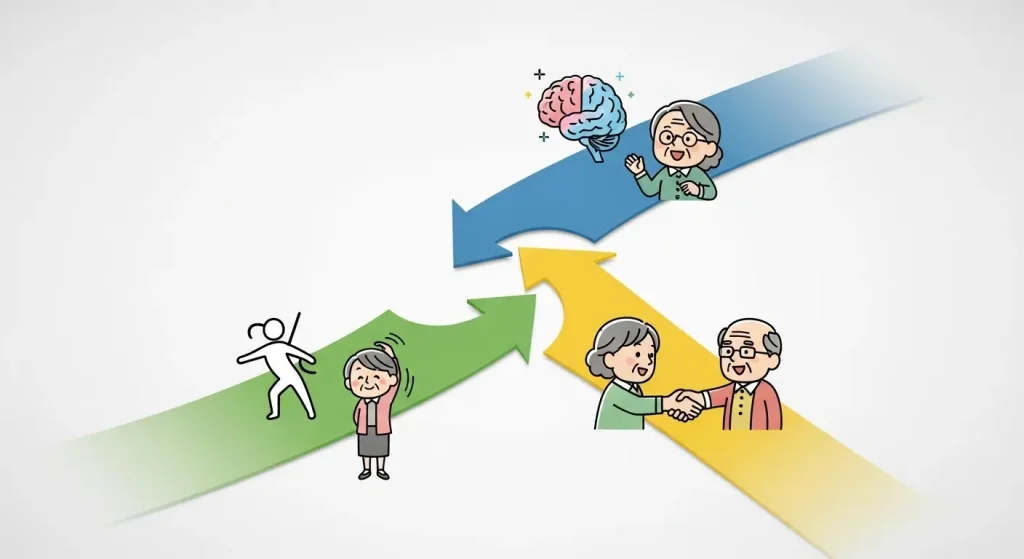 高齢者レクリエーションの認知機能・身体・コミュニケーションの三つの目的