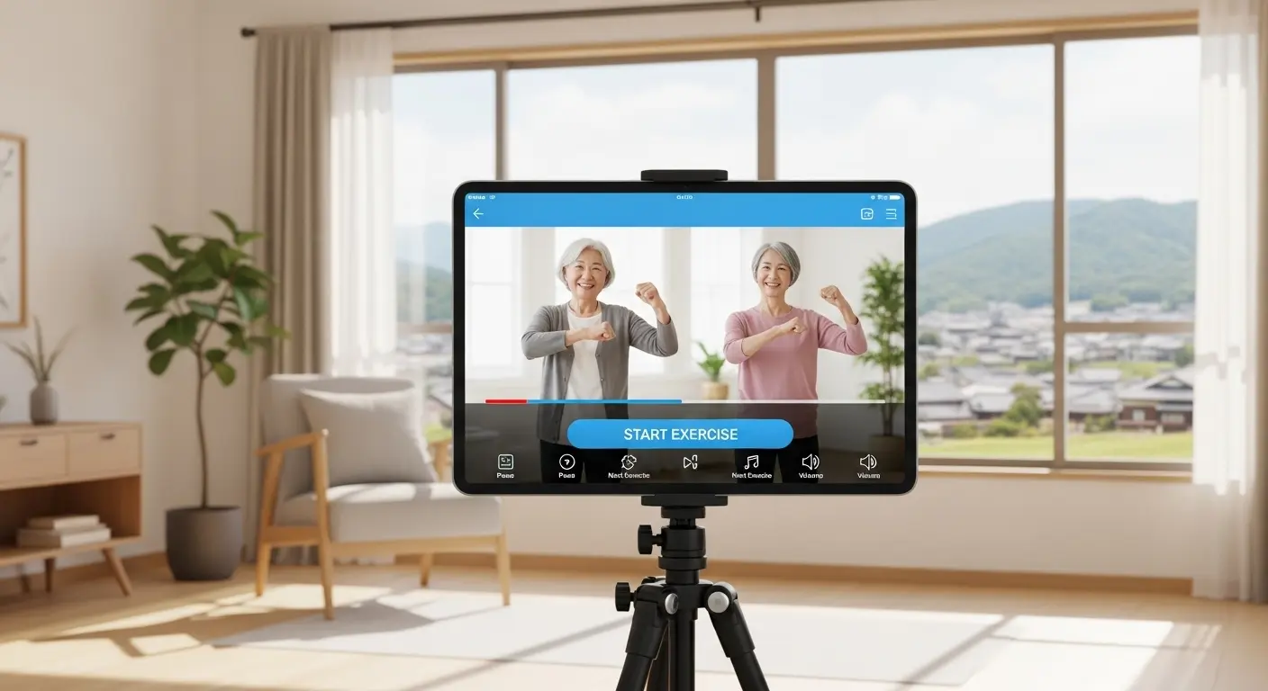デイサービスで使用するタブレットでのデジタルレク動画の表示