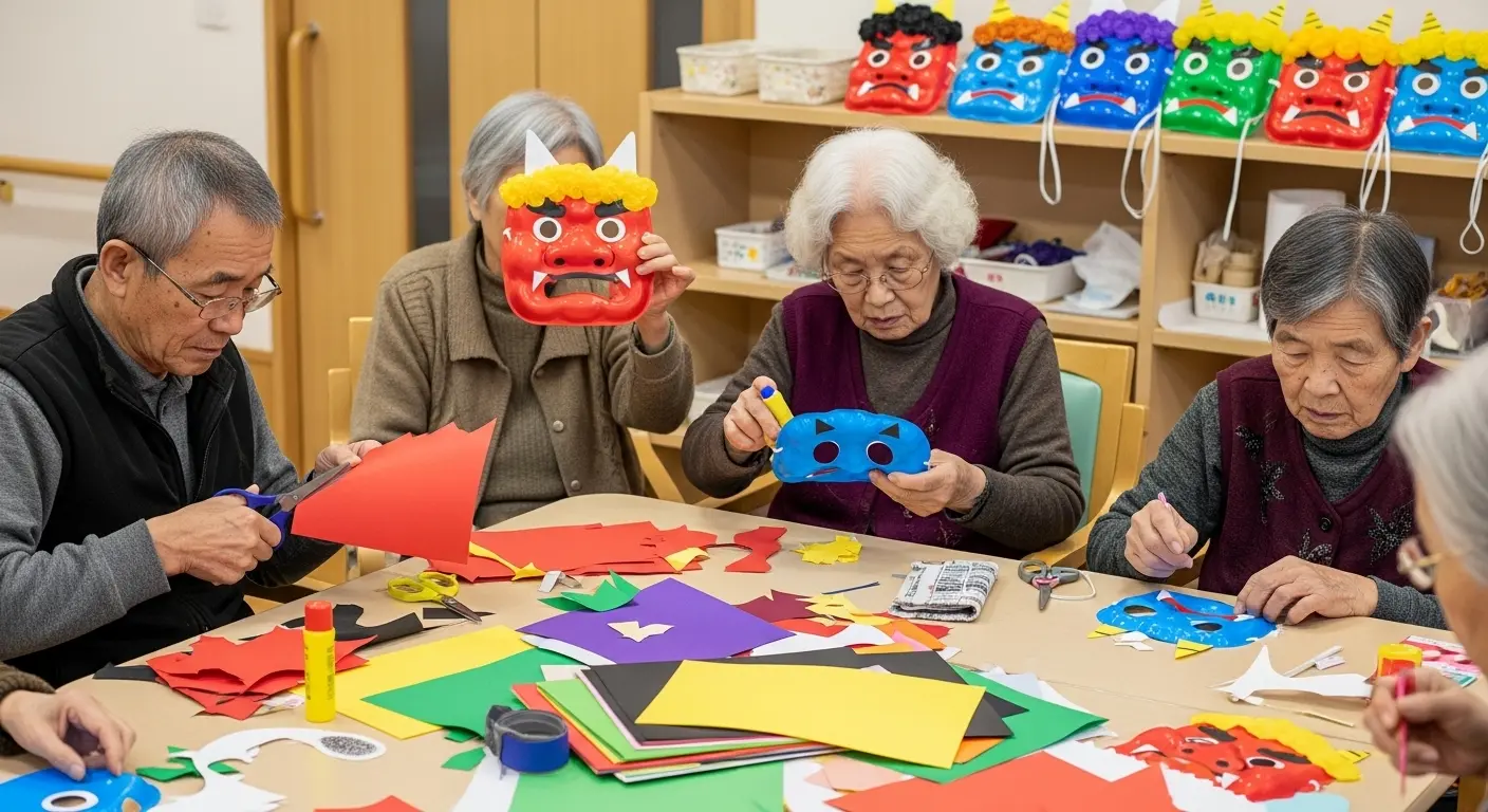 2月節分のレクアイデア鬼の面作り