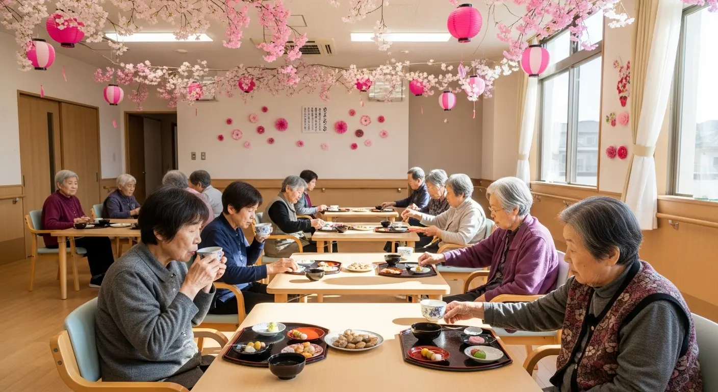 介護施設での室内お花見レクリエーションの実施