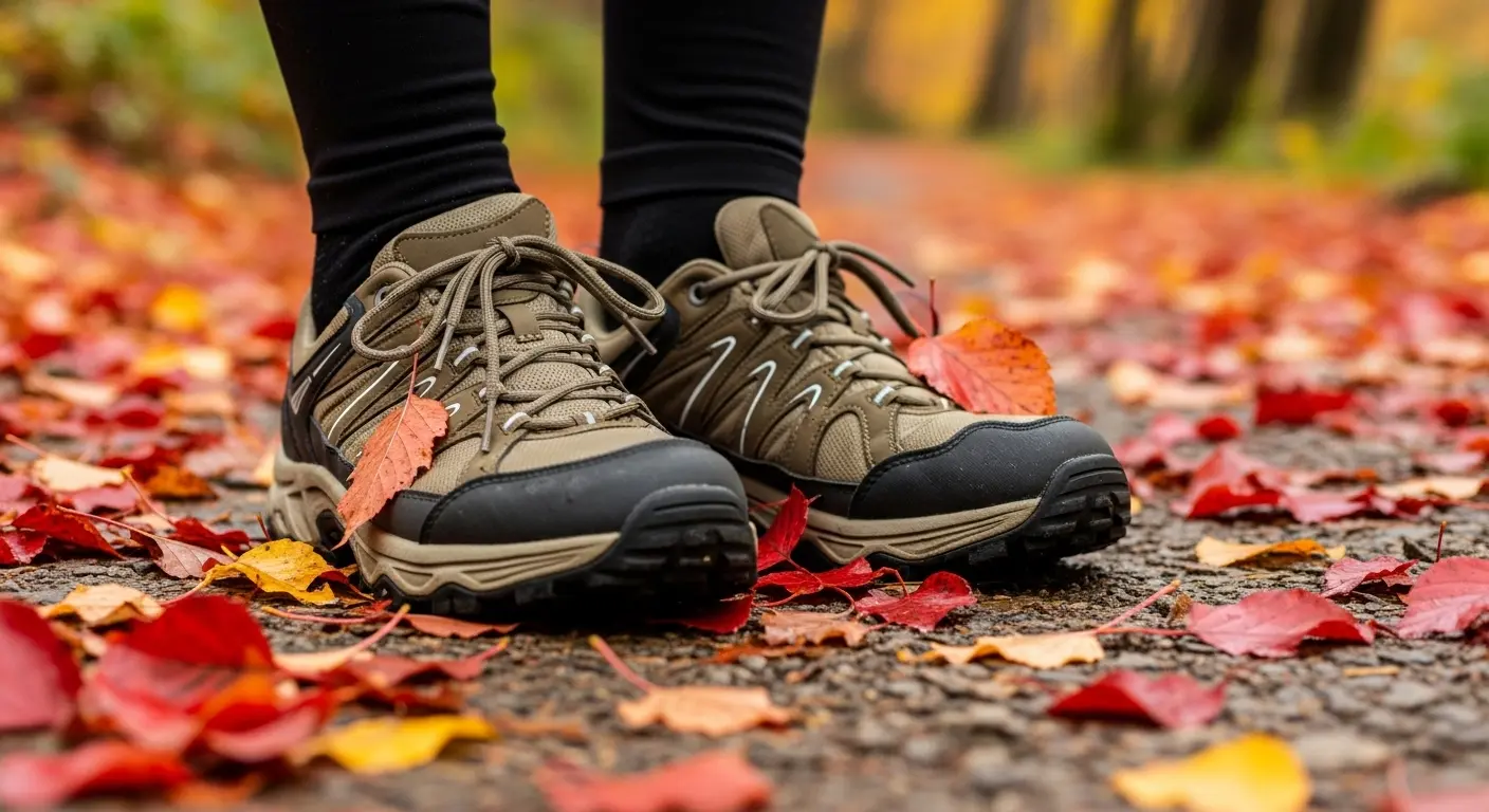 紅葉狩りに最適な歩きやすいスニーカーと落ち葉