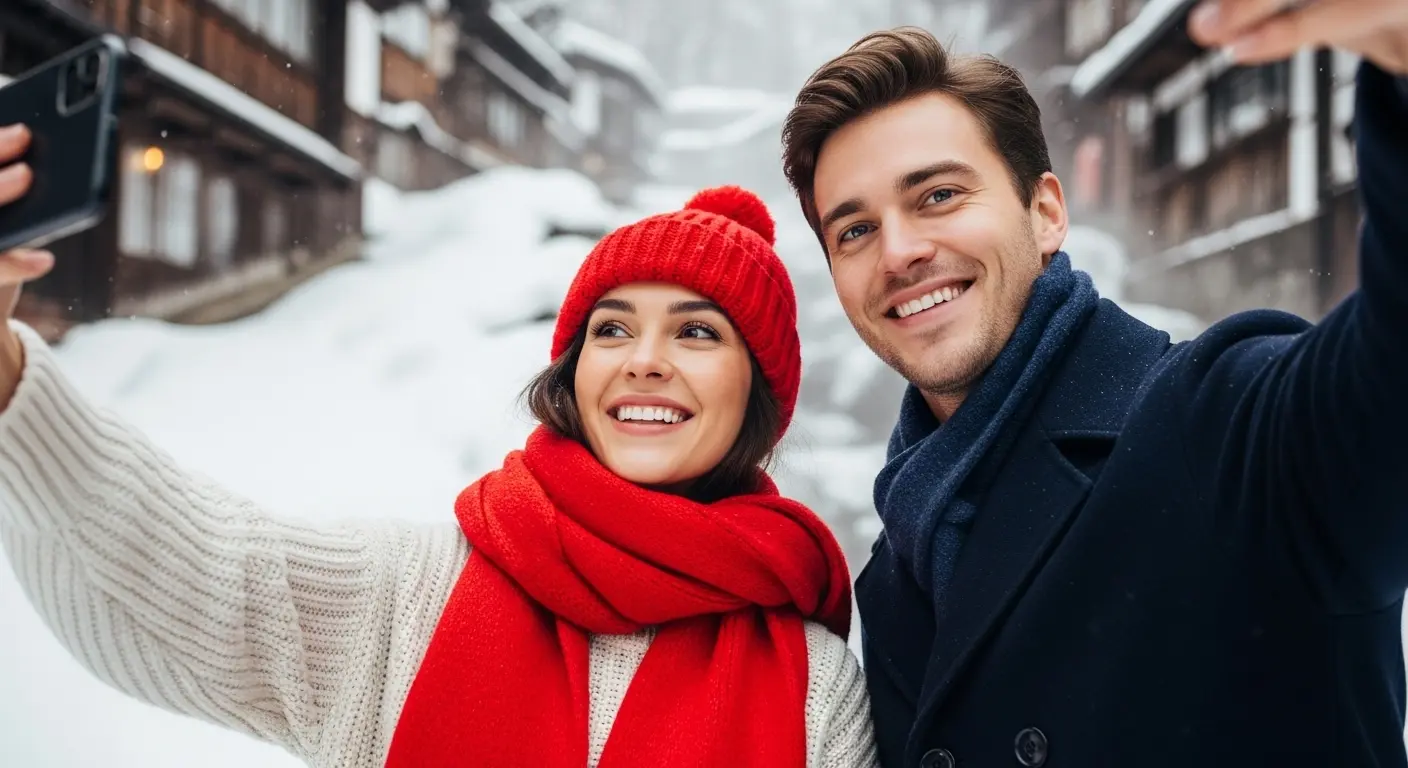 冬の温泉旅行で写真映えする服装の色選び