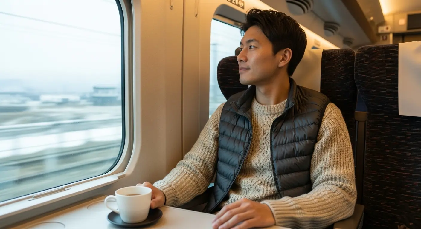 冬の温泉旅行の移動中に最適な重ね着の服装