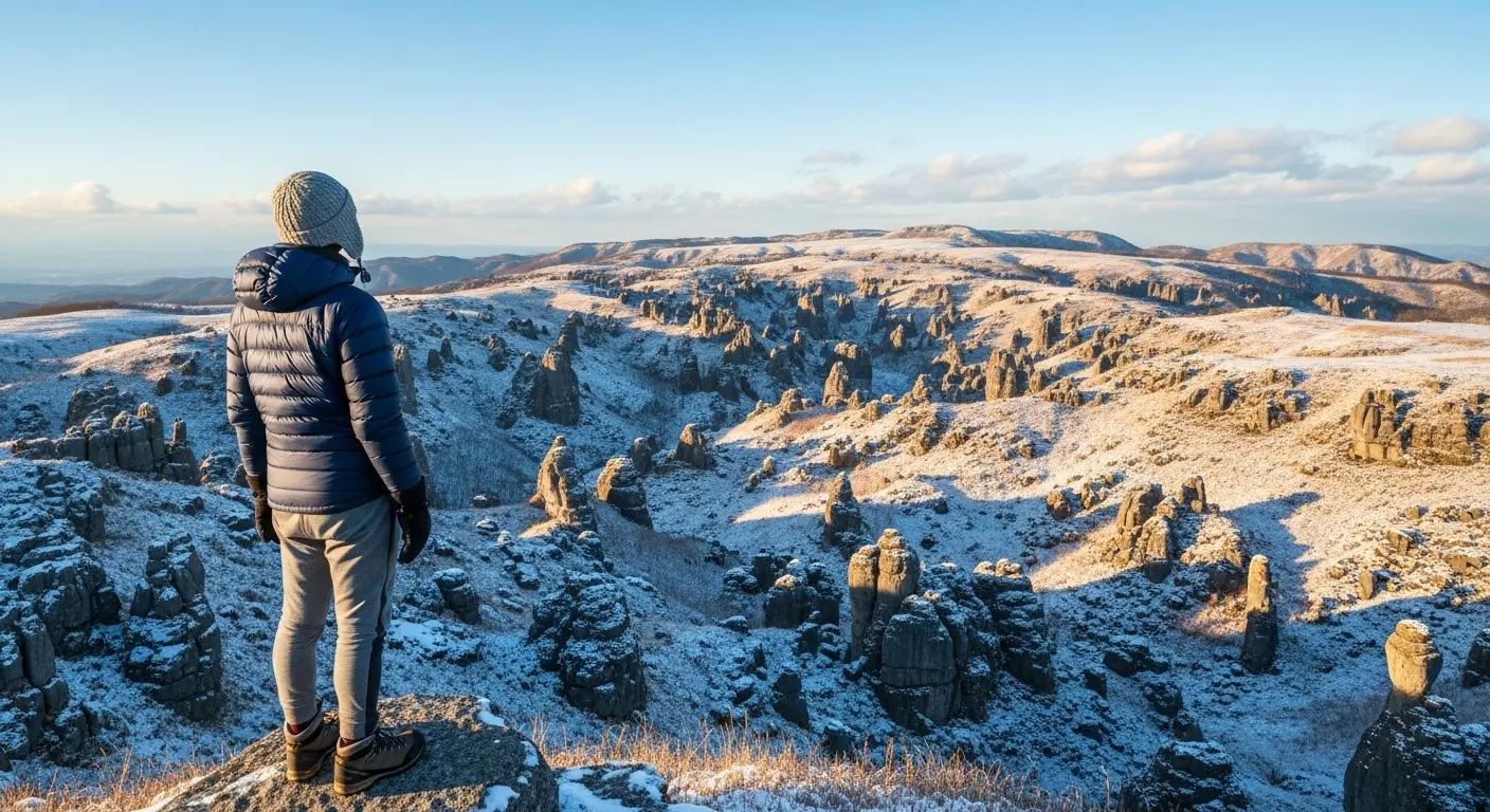 山口県秋吉台の冬の景色と最適な防寒服装