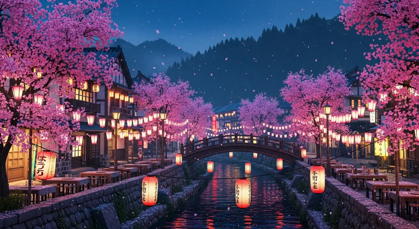 山口県湯田温泉の夜の街並みと食事を楽しむ服装