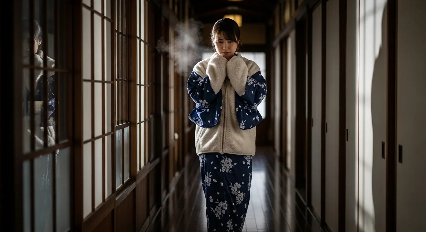 浴衣の上に着る冬の温泉旅行の寒さ対策用羽織りもの