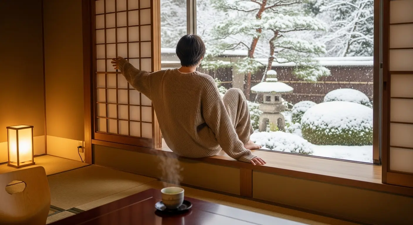 浴衣の上に着る冬の温泉旅行の寒さ対策用羽織りもの