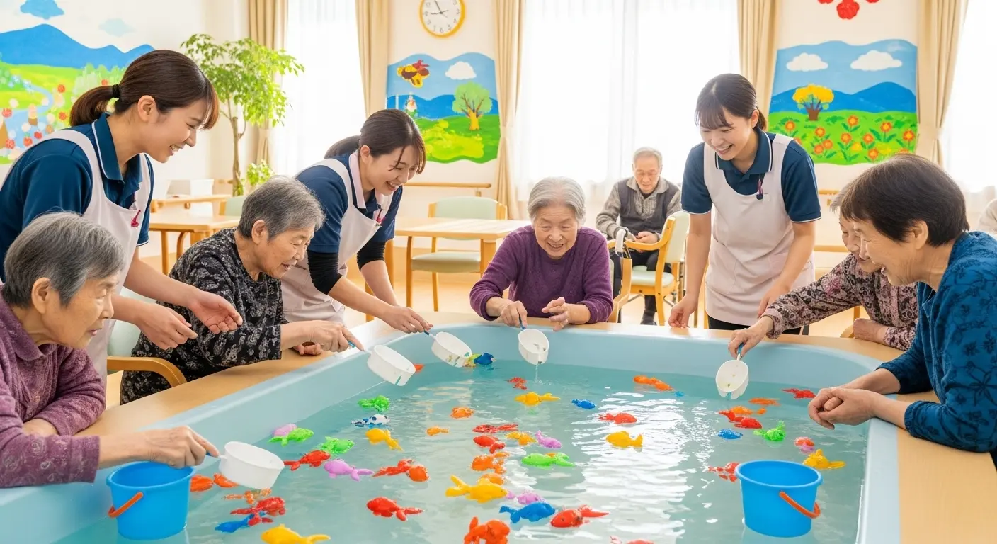 高齢者向け夏祭りレクリエーション金魚すくい