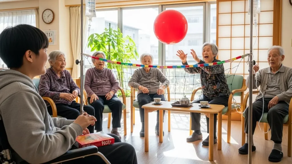 お菓子を持っている参加者。