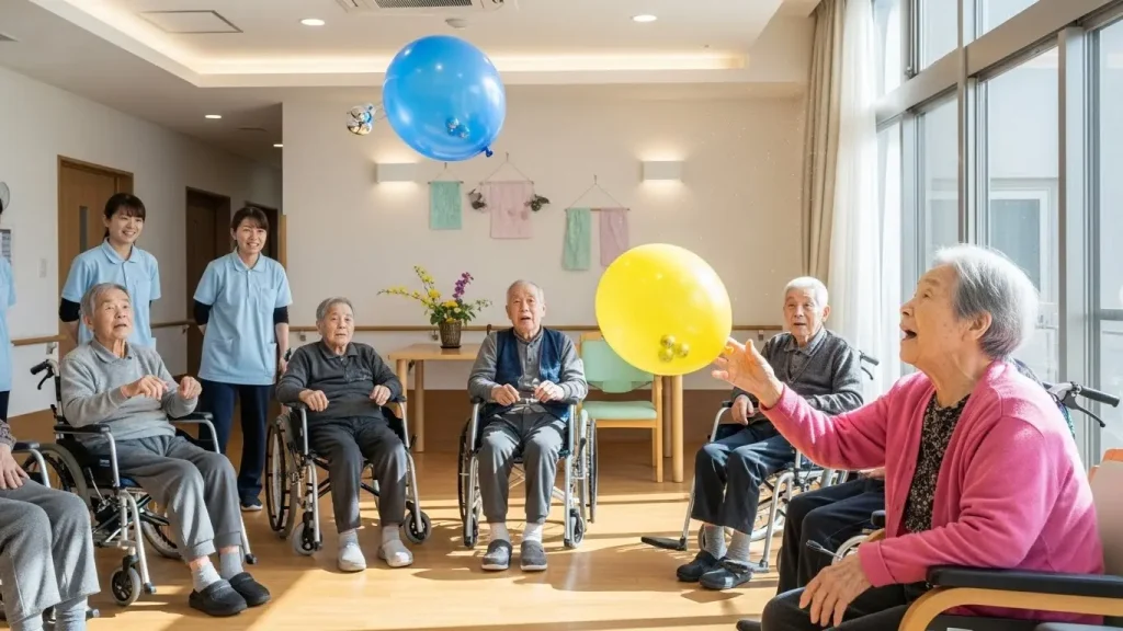 膨らませる前の風船に、小さな銀色の鈴を挿入している様子。