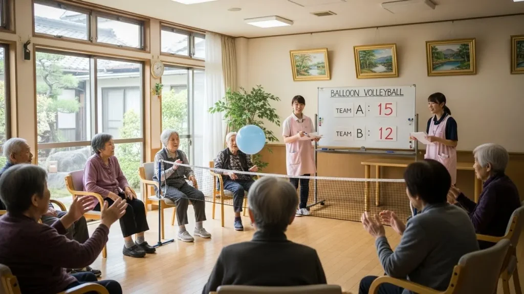 試合の経過をスコアボードに記入し、大きな声で点数を読み上げるスタッフ。