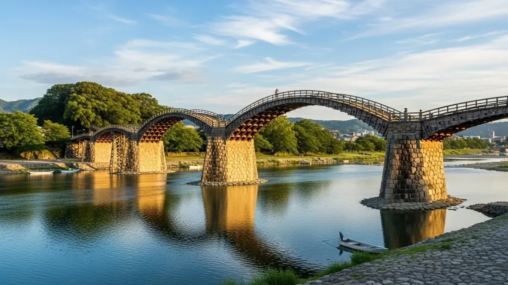 山口県のシンボルである五連のアーチが美しい錦帯橋。