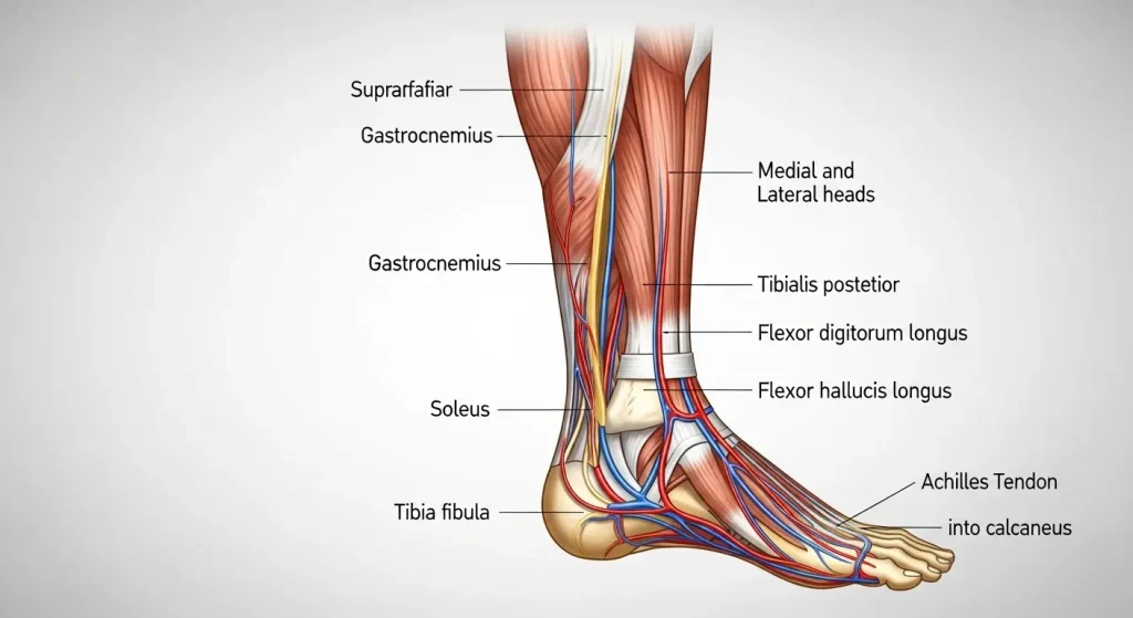 第二の心臓と呼ばれるふくらはぎの筋肉が血液を押し上げる仕組みの図解。