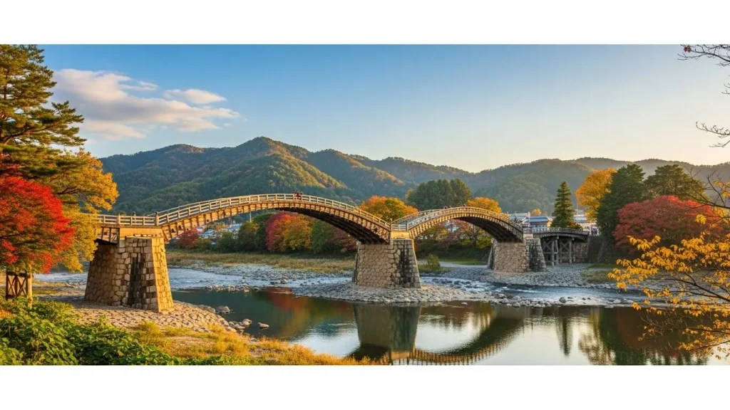 山口県岩国市の名勝・錦帯橋の美しいアーチ。