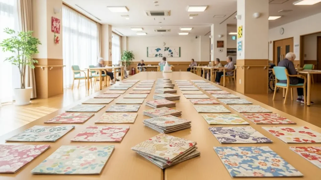 和紙を貼り付けて作った、落ち着いた雰囲気のオリジナルコースター。