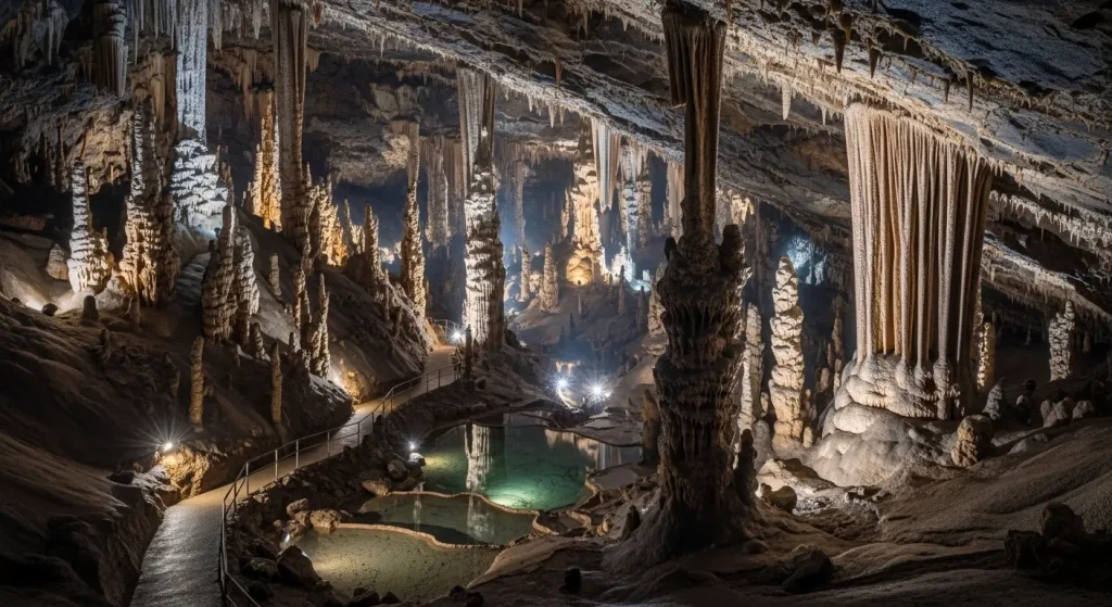 山口県の観光名所、秋芳洞の内部。