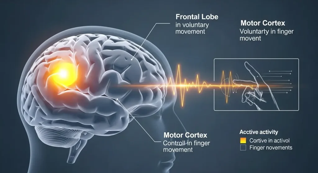 指体操による脳の活性化メカニズムを示すイラスト