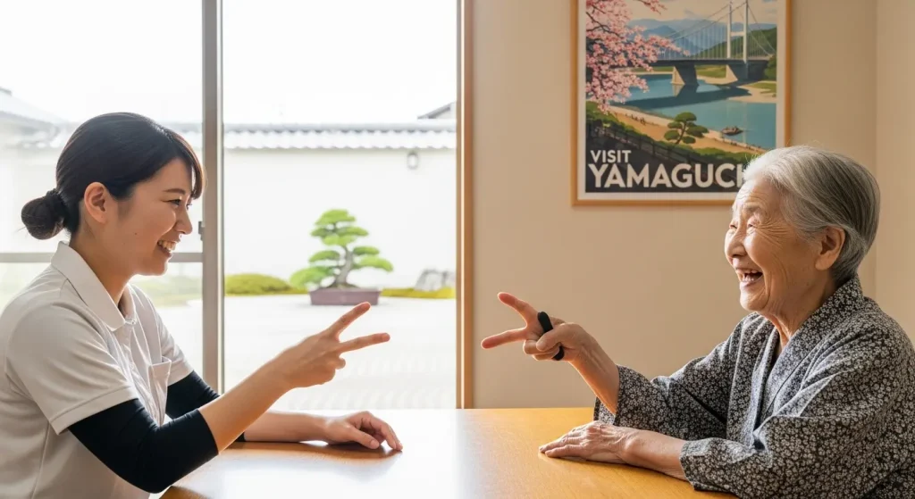 介護レクリエーションで後出しじゃんけんを楽しむ利用者