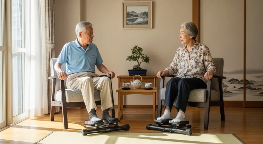 夫婦で楽しみながら行う室内の足踏み運動