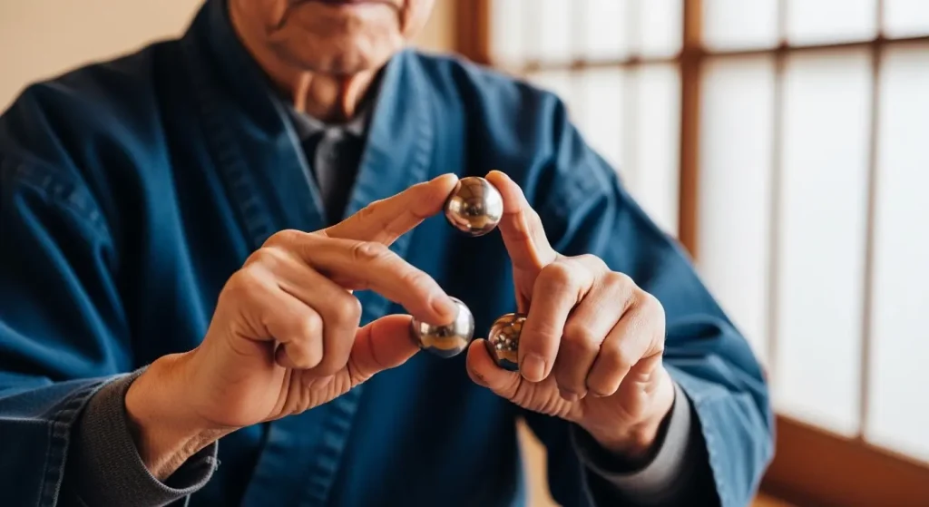 脳の活性化のために指回し体操に集中する高齢者