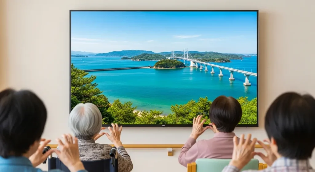 脳の活性化のために指回し体操に集中する高齢者