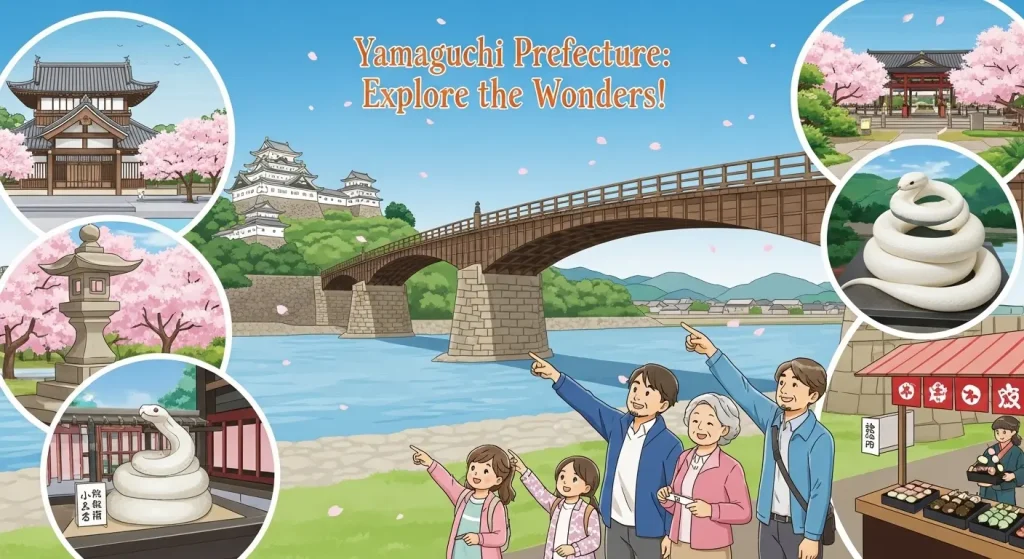 山口県岩国市の名所、錦帯橋の風景。