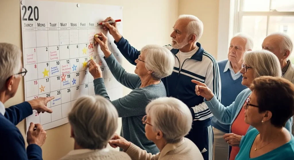 毎日の指体操を記録し、継続を確認する様子