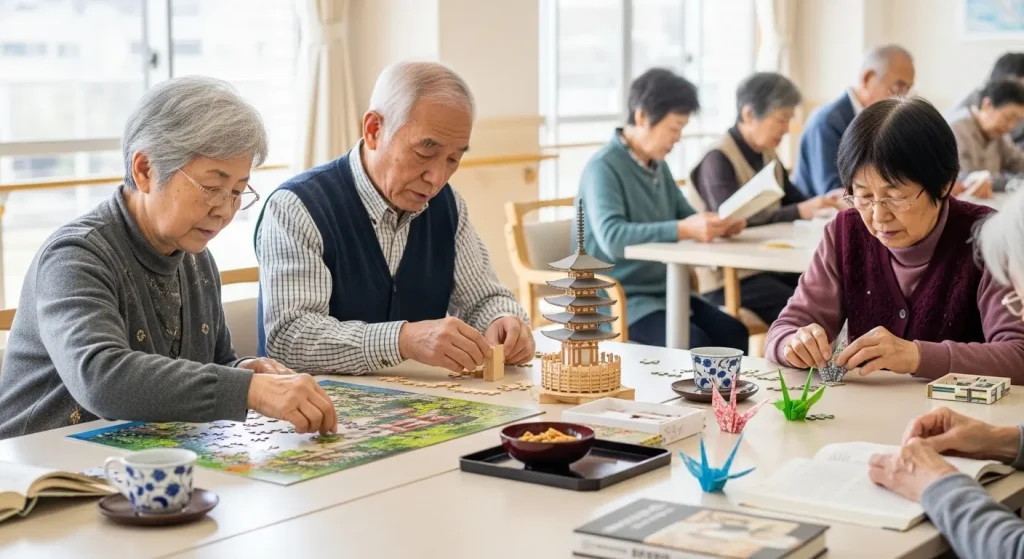 指先を使ってパズルを楽しむ高齢者の手元