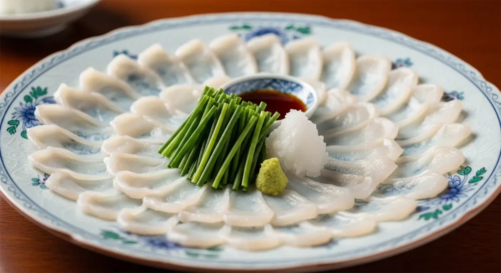 指先の繊細な技術が光る山口県名物ふぐの刺身