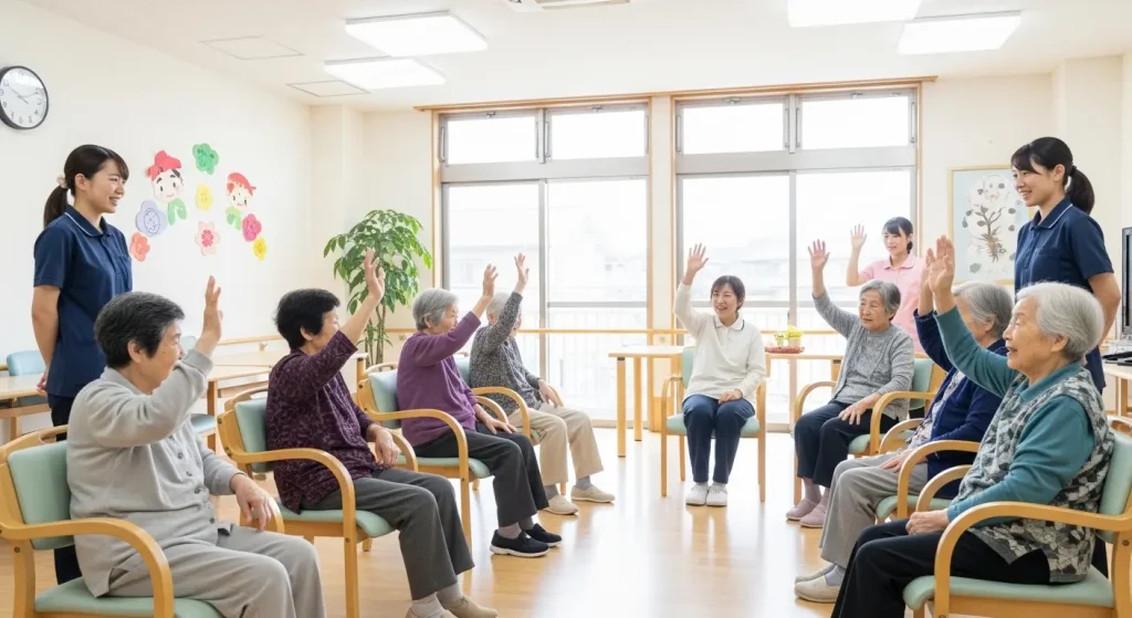 脳トレクイズに参加し、積極的に回答する高齢者