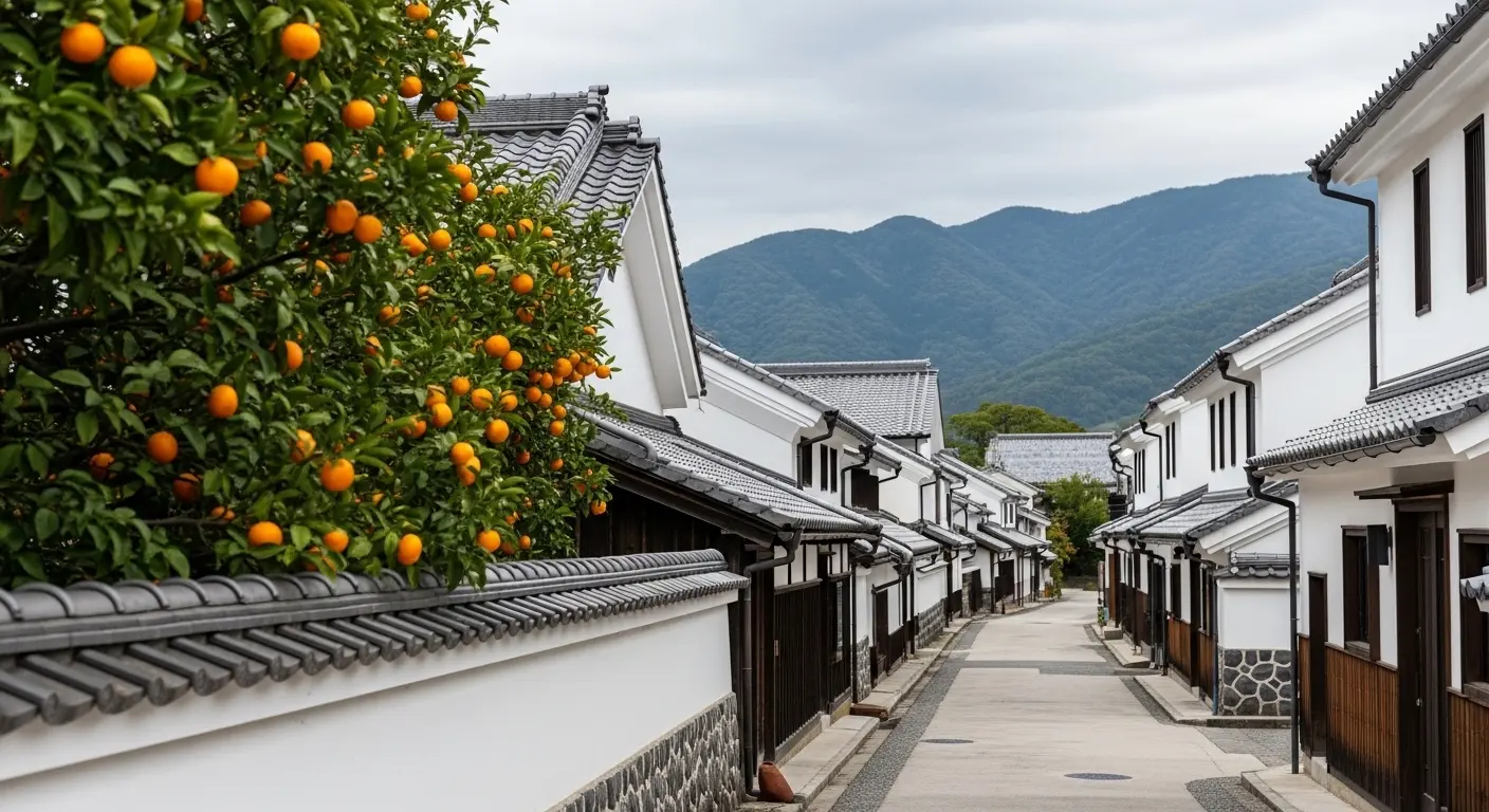 山口県萩市の世界遺産、萩城下町の白壁と夏みかん