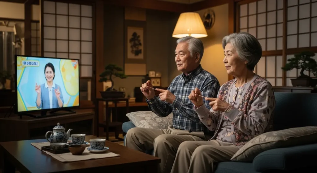 テレビを見ながらグーパー体操