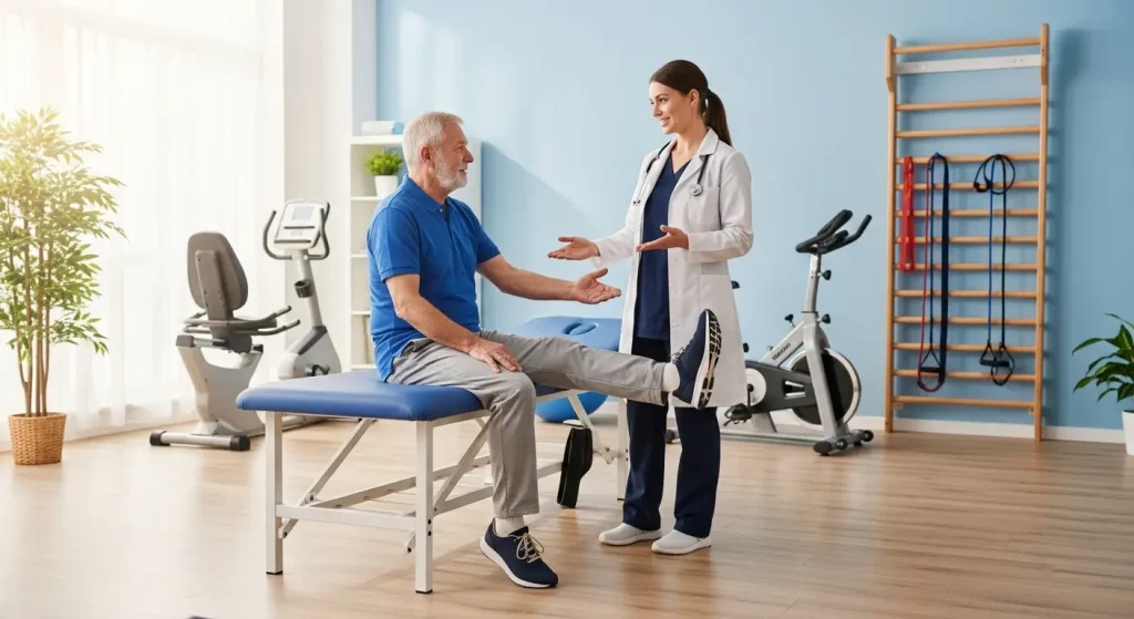 専門家から自分に合った運動プログラムの指導を受けるシニア