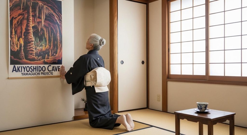 壁を支えにして安全にふくらはぎを鍛える高齢女性