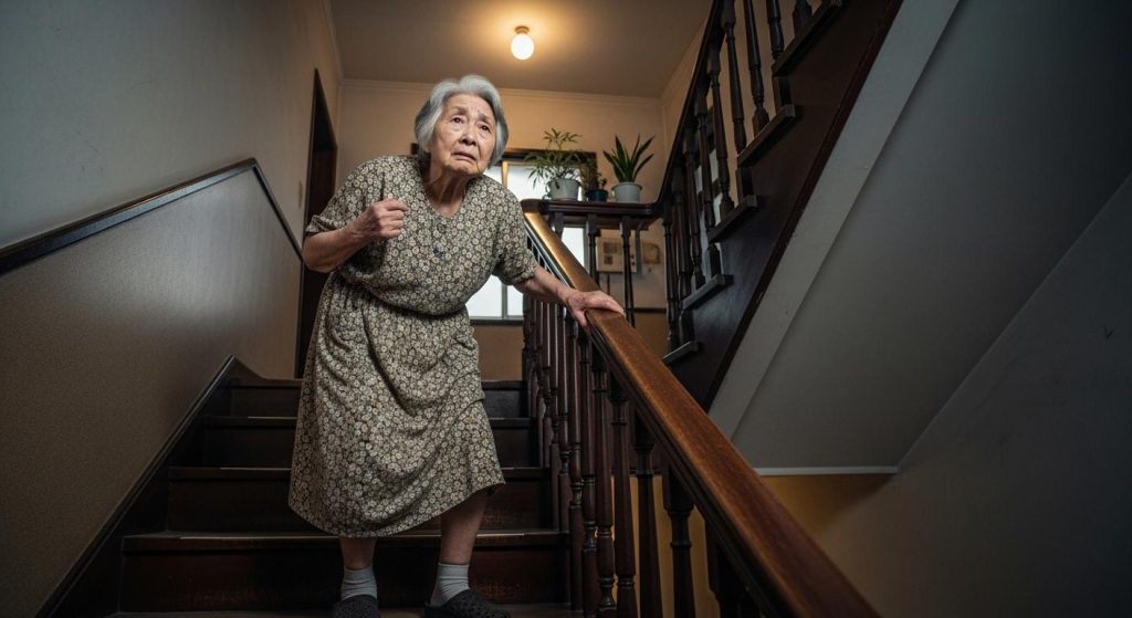 体力の低下により階段昇降が困難に感じる高齢女性