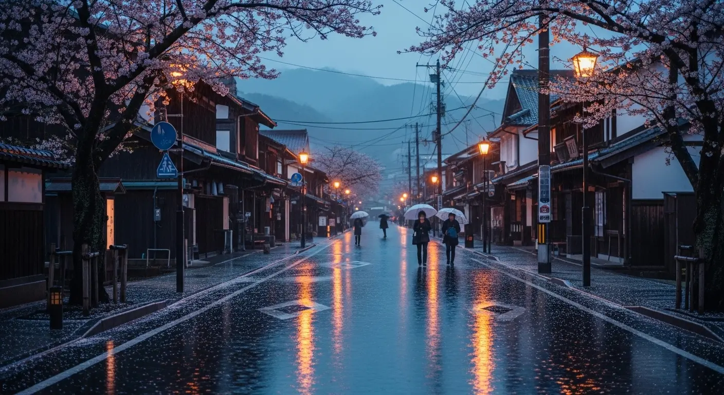 雨の山口県観光でも楽しめる、静かな瑠璃光寺五重塔の風景