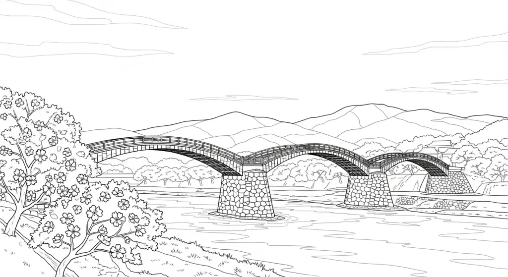 山口県岩国市の錦帯橋の塗り絵